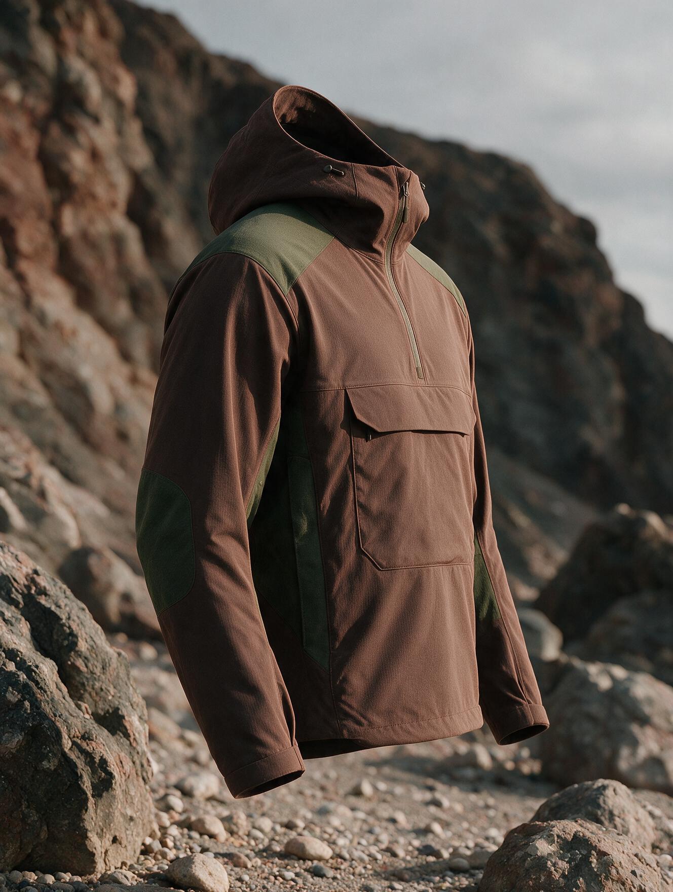 Clay and olive MORAINE technical anorak